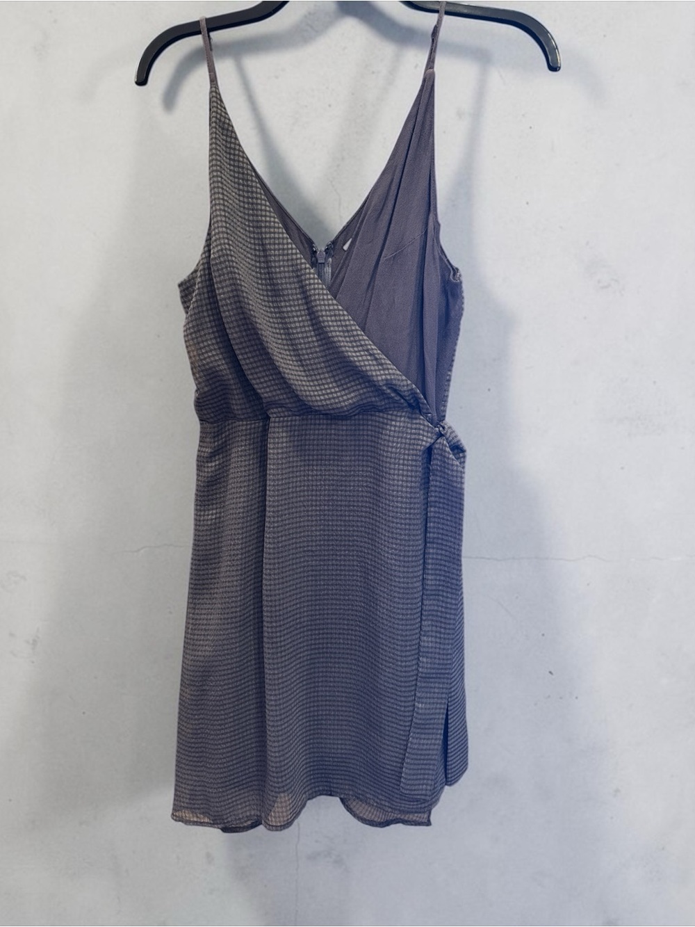 Spaghetti Strap Mini Wrap Dress in Taupe